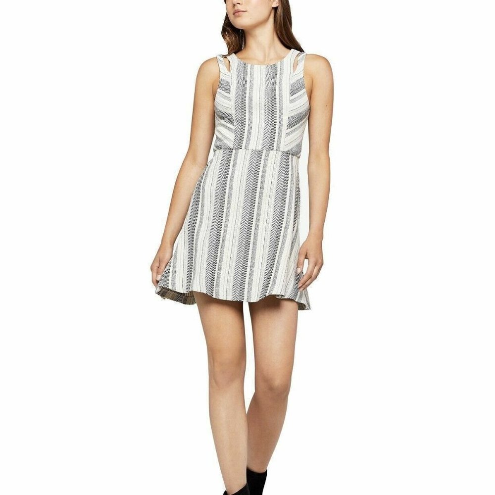 BCBGeneration Black Cutout Striped Mini Swing Sleeveless Dress Women's Fit Flare